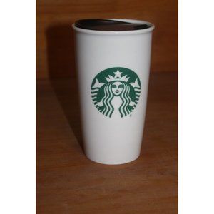 Starbucks Coffee White Ceramic Tall Travel Tumbler Mug Cup 2016 W/ Lid 12 Oz LNC
